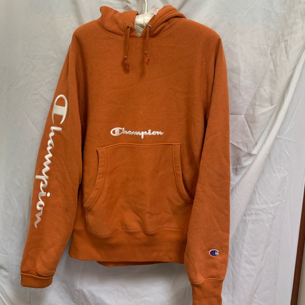 burnt orange Champion logo hoodie